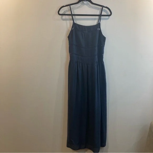 ARITZIA WILFRED Sz M Honoree 100% Modal Tiered Skirt Spaghetti Straps Dress BLUE - Picture 2 of 11